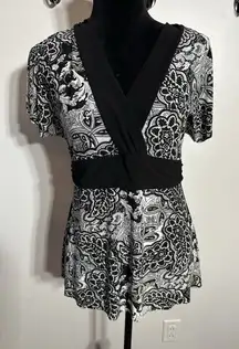 B.Moss Tailor Babydoll Top Y2K VTG Corp Fairy Core Black White Paisley Sz.Medium