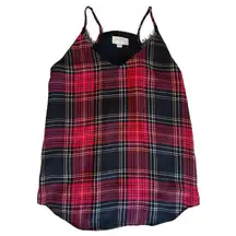 LOFT Red Tartan Plaid Lave Trim Cami