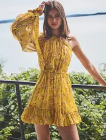 Alexis Edyta Floral One-Shoulder Dress Yellow‎ Floral Revolve Size XS