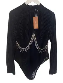 NWT Shein curve size 3XL long sleeve cow neck ribbed bodysuit with Jewels