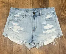 American Eagle Distressed Jean Shorts Sz 4 Light Wash Denim Raw Hem