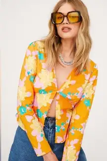 Nasty Gal‎ Floral Print Button Down Plunging Blouse