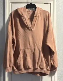 Aerie Oversized Sweatshirt Small Henley Hoodie Pink Peach Vneck Lounge Comfort