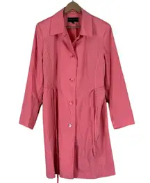 Vintage Gallery Trench Coat Womens L Pink Polka Dot Belted Button Up Retro 60s