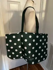 Large Reusable Foldable Green Polka Dot Canvas Tote Bag NEW