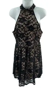 Charlotte Russe black lace mini dress  sleeveless high collar XL