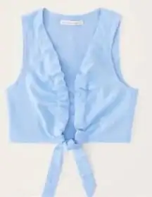 NWT Abercrombie & Fitch Women's Blue Cropped Tie Front Linen Top Size XXS‎