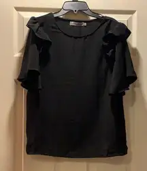 Lucy Wang Missguided Black Ruffle Sleeve Top, NWT.