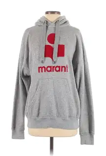 ISABEL MARANT ÉTOILE Gray Red Logo Cotton Blend Pull Over Hoodie - FR 34 / US 2