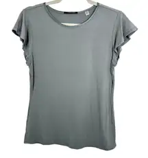 T Tahari Women Green Gray Flutter Sleeve Crew Neck Tunic Top Size Small NWOT
