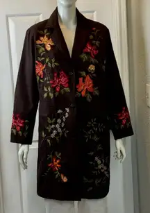 Dress Barn 100%Silk Floral Embroidered Long Coat Size 1X
