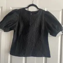 J Crew Collection Black Crepe Floral Textured Balloon Sleeve Small Old Money