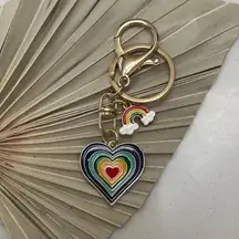 Rainbow Heart Key Chain Key Ring Purse Charm keychain NEW Goldtone