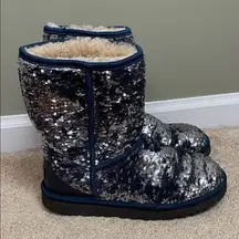 UGG Women’s Blue Silver Sequins Sheepskin Lined Short Boots