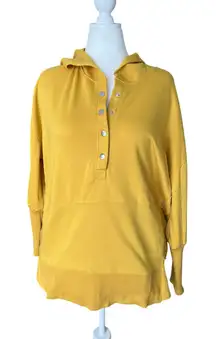 Mustard Yellow Snap Collar Hoodie Women's Size XL Classic Sweatshirt Alternative