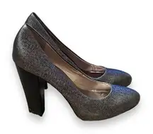 Calvin Klein Elita Cosmopolitan Stacked Pump Heels in Metallic Silver Sz 8.5‎