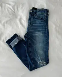 Aeropostale Medium Wash Raw Hem High Waisted Destroyed Jeggings