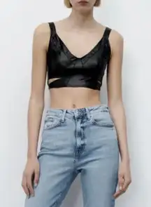 Black Faux Leather Cut Out Crop Top