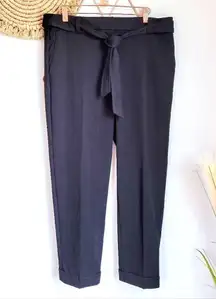 LOFT, New, Devin Tie High Rise Black Slim Cuffed Hem Trouser Pants, Size 8