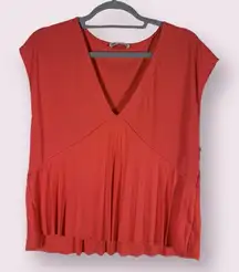 Zara VNeck Pleated Red Top Small