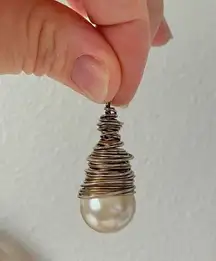 Wire Wrapped Pearl Pendant Charm Vintage “Hesper” Bohemian Mermaidcore Silver Jewelry