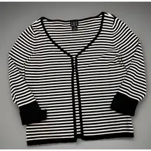 INC (Int’l Concept) Striped Cardigan W Stretch 3/4 Sleeve Back & White Womens M