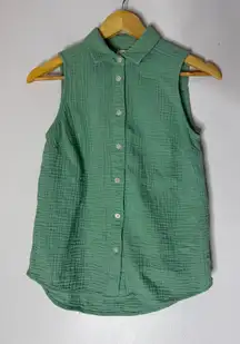 J Crew Factory Green Cotton Gauze Collar Sleeveless Button Down Top‎ XS