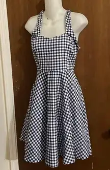 Unique Vintage navy gingham halter dress