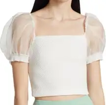 Alice+Olivia Eliana Puff Sleeve Crop Top Blouse, Size XL Retail $295