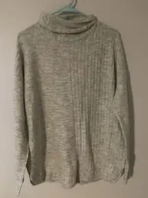 Lee Sweater Gray Marble Ribbed Detail Turtle Neck Size Medium Soft Split Sides