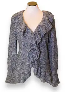 Covington Waterfall Cardigan Ruffle Front Size Medium Gray NWT