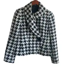 Ellen Tracy Women Jacket 6P Black‎ Cream Geometric Print Wool Blend Artsy Career