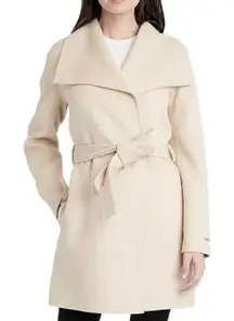 Tahari Ella belted wrap coat tan quiet luxury scandi girl NEW minimalist