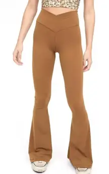 Aerie Offline Real Me Flare Hi Rise Crossover Caramel Colored Leggings