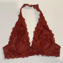 Free People Intimately Bra Women Small Rust Orange Lace Halter Triangle Bralette