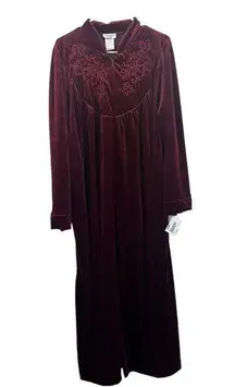 Vintage Amanda Stewart Velour Robe Womens  Size Large Embroidered Floral Velvet