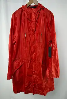 NWT Marc Jacobs‎ Hooded Zip Up Nylon Lightweight Jacket in Madras Red Size Small
