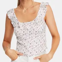 Free People white & burgundy flowers Tank Top Size L