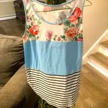 White & Blue Flower Tank Top