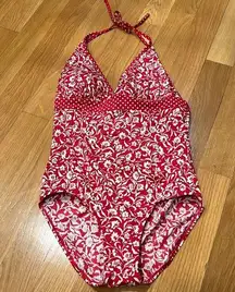 L.L.Bean floral / poka dots one piece swimsuit size 12.