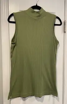 Extra Touch Size 1X Sage Green Mock Neck Pullover Sleeveless Ribbed Top Shell