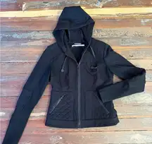 Blanc Noir Black Quilted Women's Zip Up Moto Style Jacket ~ Size Medium 🧡🍄