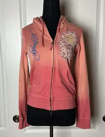 VTG y2K ED HARDY CHRISTIAN AUDIGIER PINK OMBRE CRYSTAL ZIP UP HOODIE