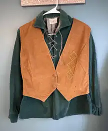 Brent Vintage Green & Tan Corduroy Button Down Shirt with Vest