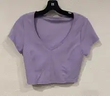 OFFLINE by Aerie Shirt Womens Medium Purple V Neck Short Sleeve Crop Activewear