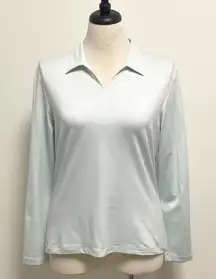 Nike Golf Mint Green Long Sleeve Collared V Neck Dri Fit Shirt Large Stretch