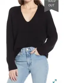 Something‎ Navy Sweater Womens XX Small Black V Neck Slouchy Cozy RIbbed