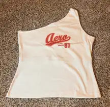Aeropostale One Shoulder Tank Top White Sleeveless‎ Graphic Tee Y2K Varsity XL