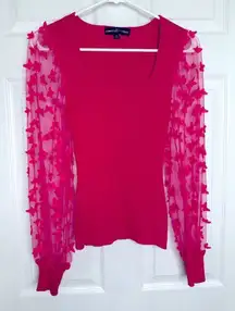 Almost famous Juniors Square neck top puff‎ sheer long sleeves medium