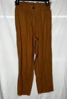 Love Tree Brown Raw Hem Linen Pants S